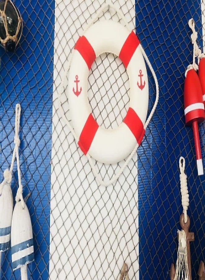 Handcrafted Nautical Decor طوق نجاة كلاسيكي أبيض مزخرف على شكل مرساة، مصنوع يدويًا من نماذج السفن، مع أشرطة حمراء، بطول 10 بوصات - زينة طوق النجاة - Image 3
